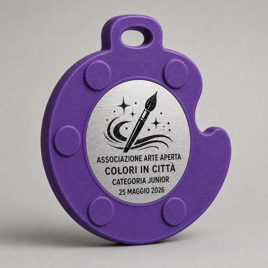 Set da 10 Medaglie Arte Personalizzate, Forma Tavolozza per Concorsi Scolastici con Logo, Categoria e Data