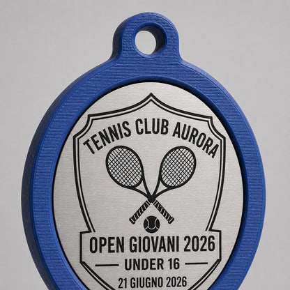 Set da 10 Medaglie Tennis Personalizzate, Forma Racchetta per Tornei e Club con Logo, Categoria e Data