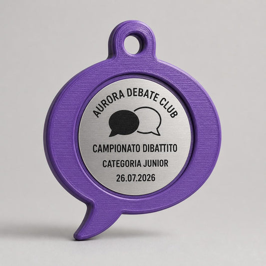 Set da 10 Medaglie Debate Personalizzate, Forma Fumetto per Gare Scolastiche con Logo, Categoria e Data
