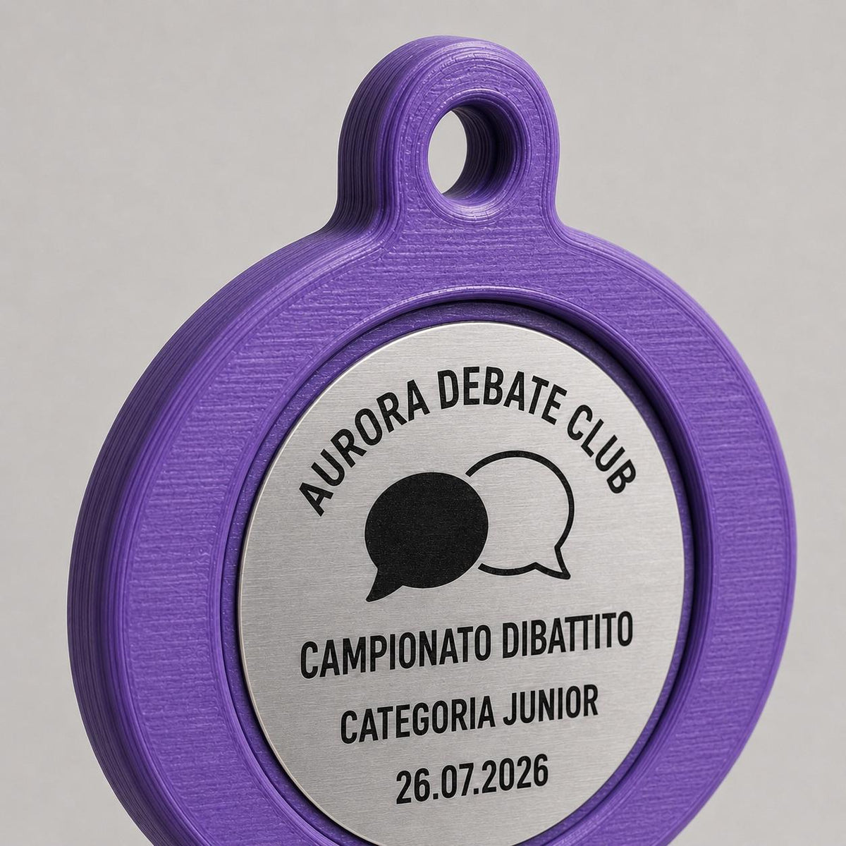 Set da 10 Medaglie Debate Personalizzate, Forma Fumetto per Gare Scolastiche con Logo, Categoria e Data