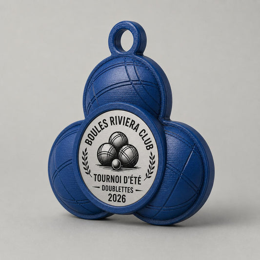 Set da 10 Medaglie Pétanque Personalizzate, Forma Tre Bocce per Tornei, Club e Associazioni con Logo, Categoria e Data