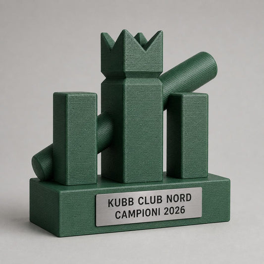 Trofeo Kubb Personalizzato con Re e Birilli, Premio Torneo per Club, Squadre ed Eventi con Logo e Targhetta