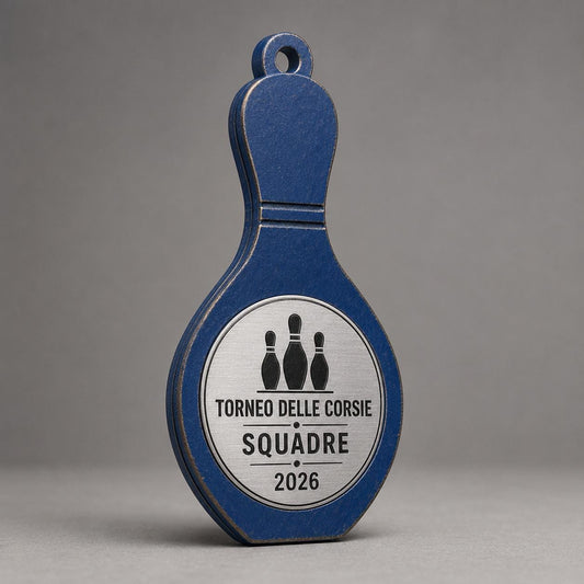 Set da 10 Medaglie Bowling Personalizzate, Forma Birillo per Tornei, Leghe e Club con Logo, Categoria e Data