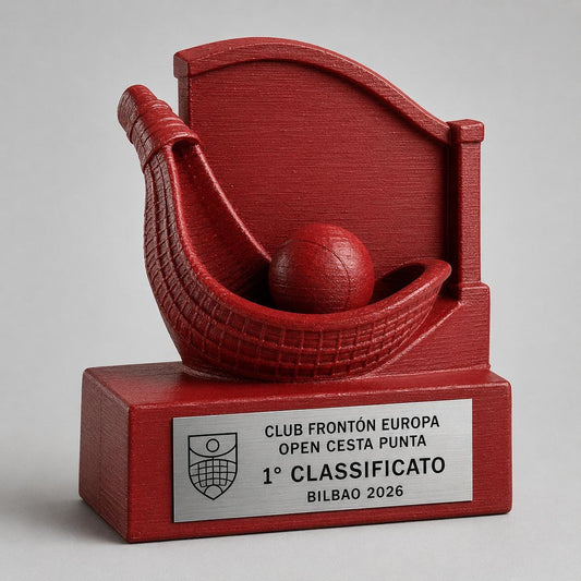 Trofeo Pelota Basca Personalizzato con Cesta e Palla, Premio Frontón per Tornei, Club e Categorie con Logo e Targhetta