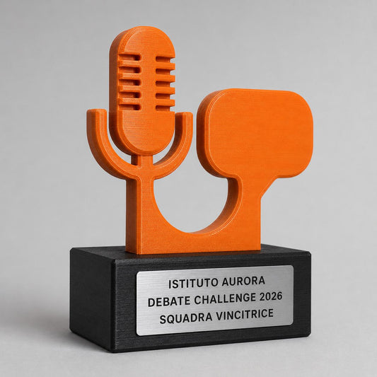 Trofeo Debate Scolastico Personalizzato con Microfono e Fumetto, Premio Oratoria per Scuole, Concorsi e Squadre
