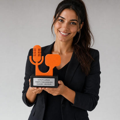 Trofeo Debate Scolastico Personalizzato con Microfono e Fumetto, Premio Oratoria per Scuole, Concorsi e Squadre