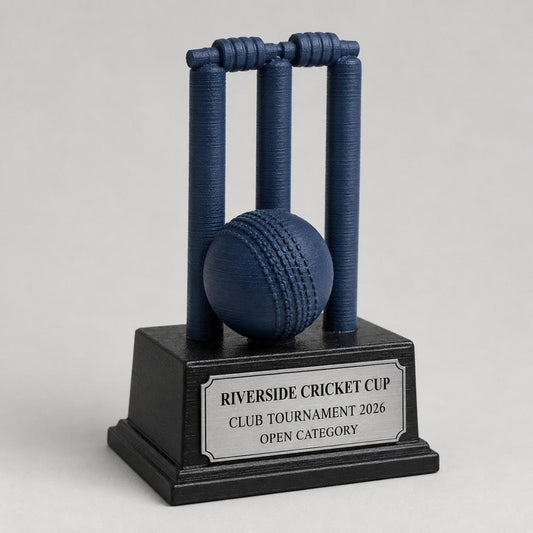 Trofeo Cricket Personalizzato con Wicket e Palla, Premio Torneo per Club, Scuole e Categorie con Logo