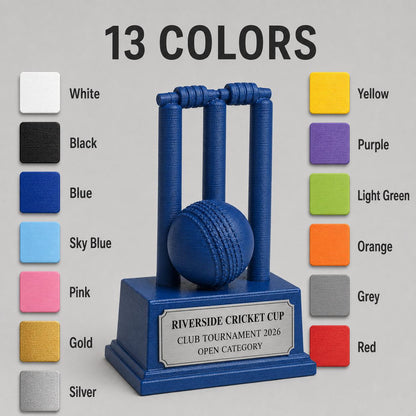 Trofeo Cricket Personalizzato con Wicket e Palla, Premio Torneo per Club, Scuole e Categorie con Logo