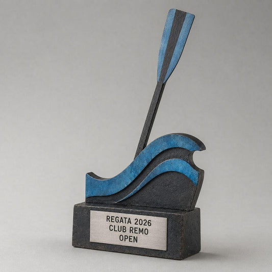 Trofeo Canottaggio Personalizzato con Remo e Onda, Premio Regata per Club, Scuole e Squadre