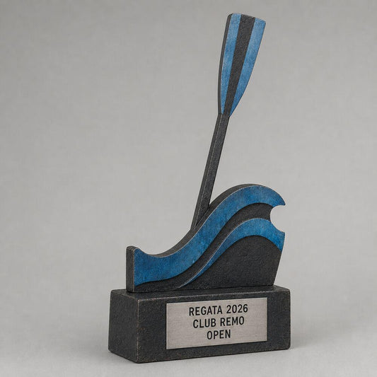 Trofeo Canottaggio Personalizzato con Remo e Onda, Premio Regata per Club, Scuole e Squadre