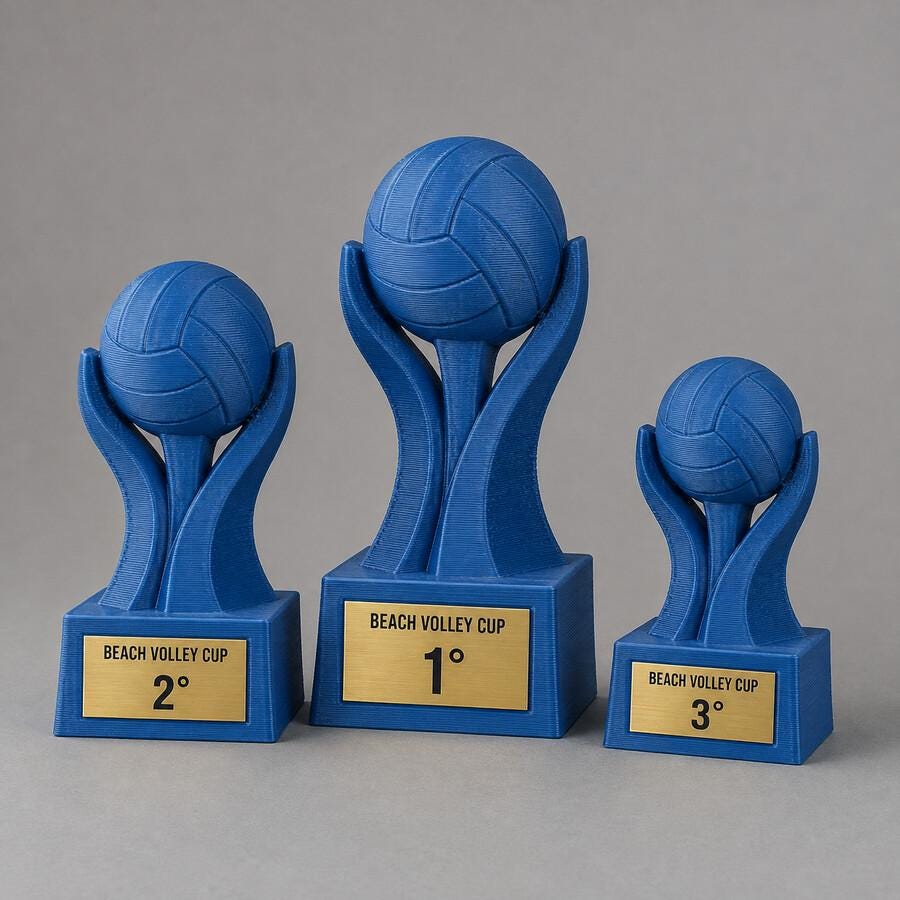 Set Podio Beach Volley Personalizzato, 3 6 o 10 Trofei per Tornei, Club, Scuole e Squadre con Logo