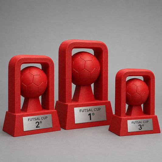 Set Podio Futsal Calcio a 5 Personalizzato, 3 6 o 10 Trofei per Tornei, Club, Scuole e Squadre con Logo