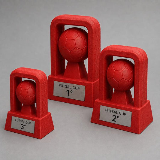 Set Podio Futsal Calcio a 5 Personalizzato, 3 6 o 10 Trofei per Tornei, Club, Scuole e Squadre con Logo