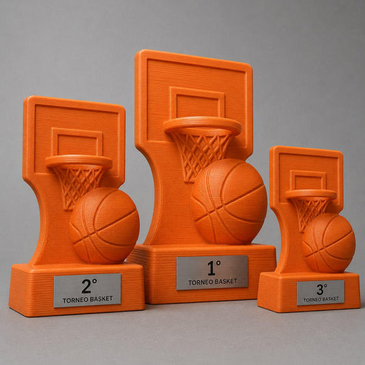Set Trofei Basket Canestro e Tabellone Personalizzato, 3 6 o 10 Premi per Tornei, Club e Scuole con Logo