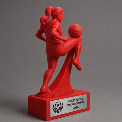 Trofeo Calcio Femminile Personalizzato, Premio 3D Calciatrice per Tornei, Club, Squadre e Scuole con Logo