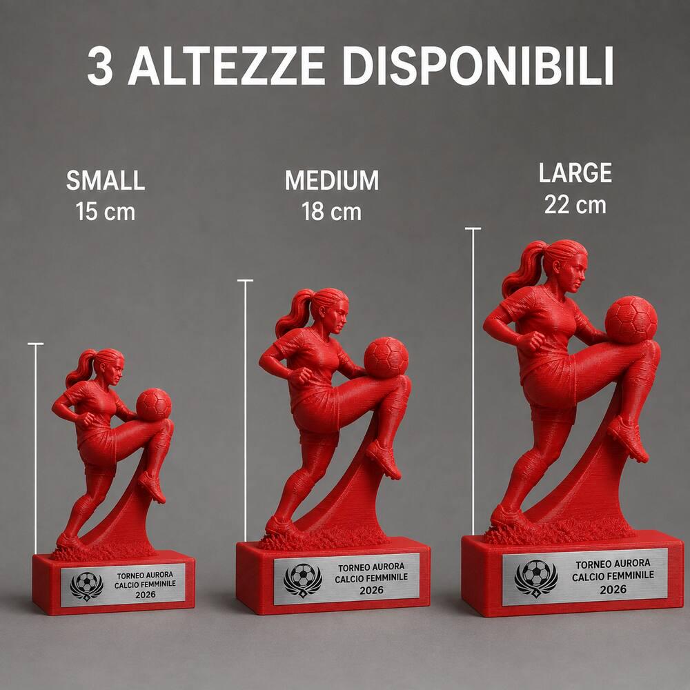 Trofeo Calcio Femminile Personalizzato, Premio 3D Calciatrice per Tornei, Club, Squadre e Scuole con Logo
