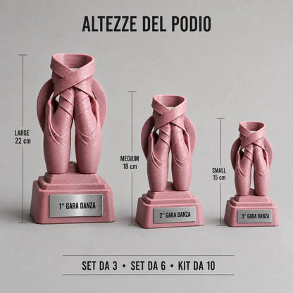 Set Trofei Danza Scarpette da Punta Personalizzato, 3 6 o 10 Premi per Saggi, Concorsi e Scuole con Logo