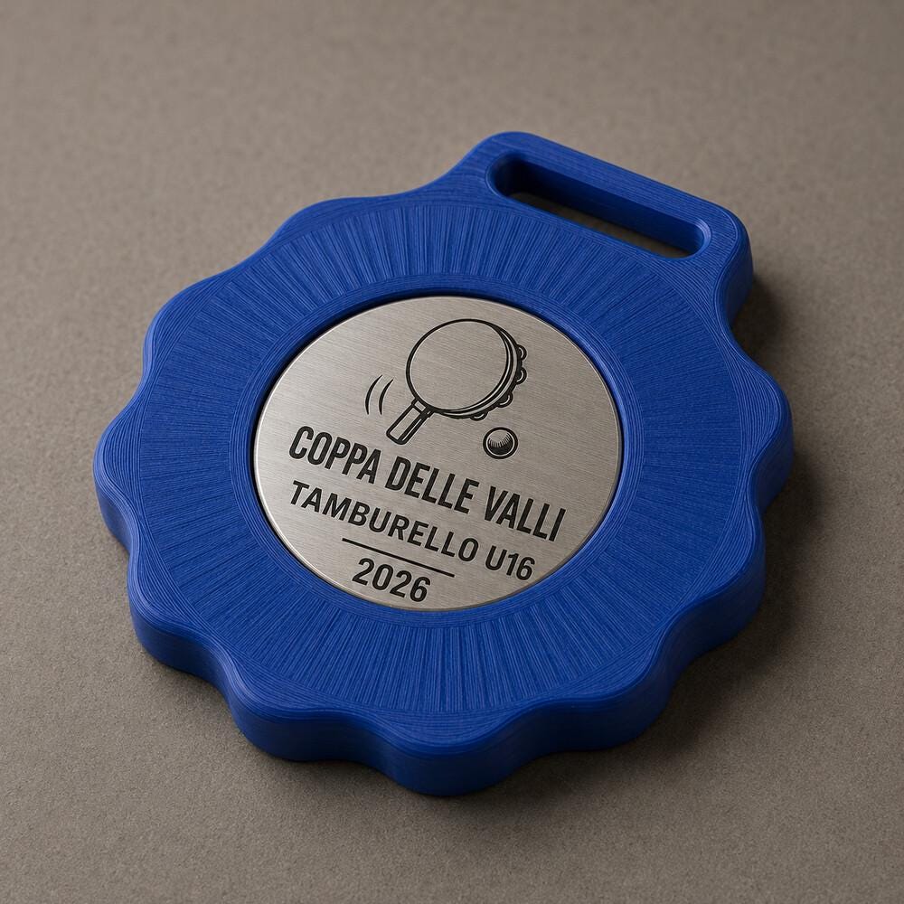 Set da 10 Medaglie Tamburello Personalizzate con Inserto Effetto Metallico per Tornei, Club e Scuole