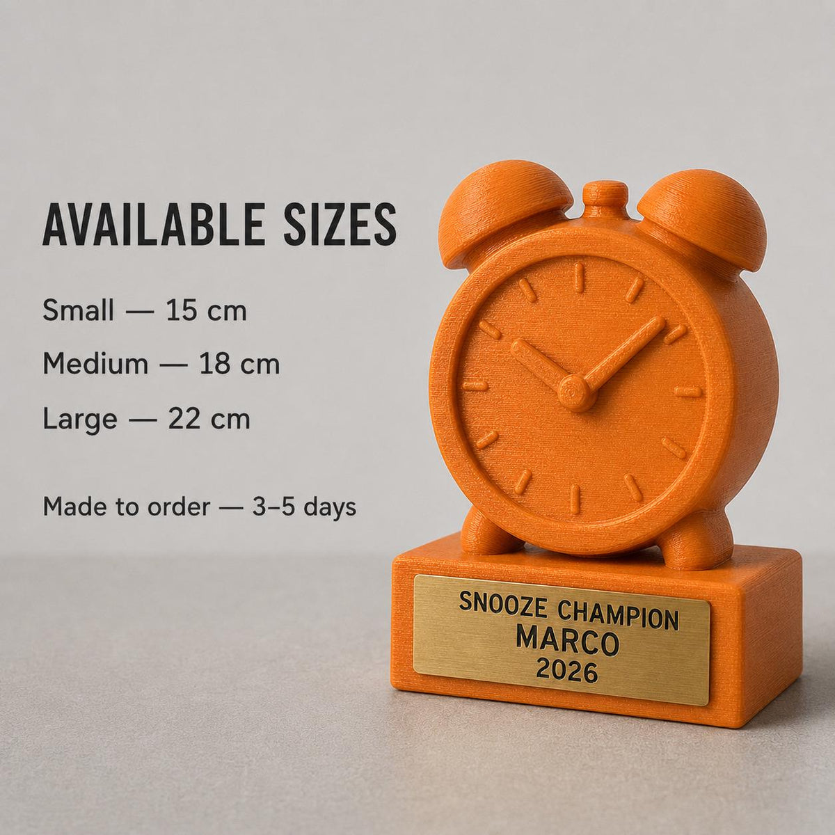 Trofeo Campione della Sveglia Rimandata Personalizzato, Regalo Divertente per Amico, Collega, Coinquilino o Dormiglione