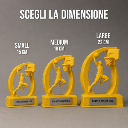 Trofeo Basket Personalizzato con Schiacciata, Premio Sportivo per Tornei e Squadre, 3 Dimensioni e 13 Colori