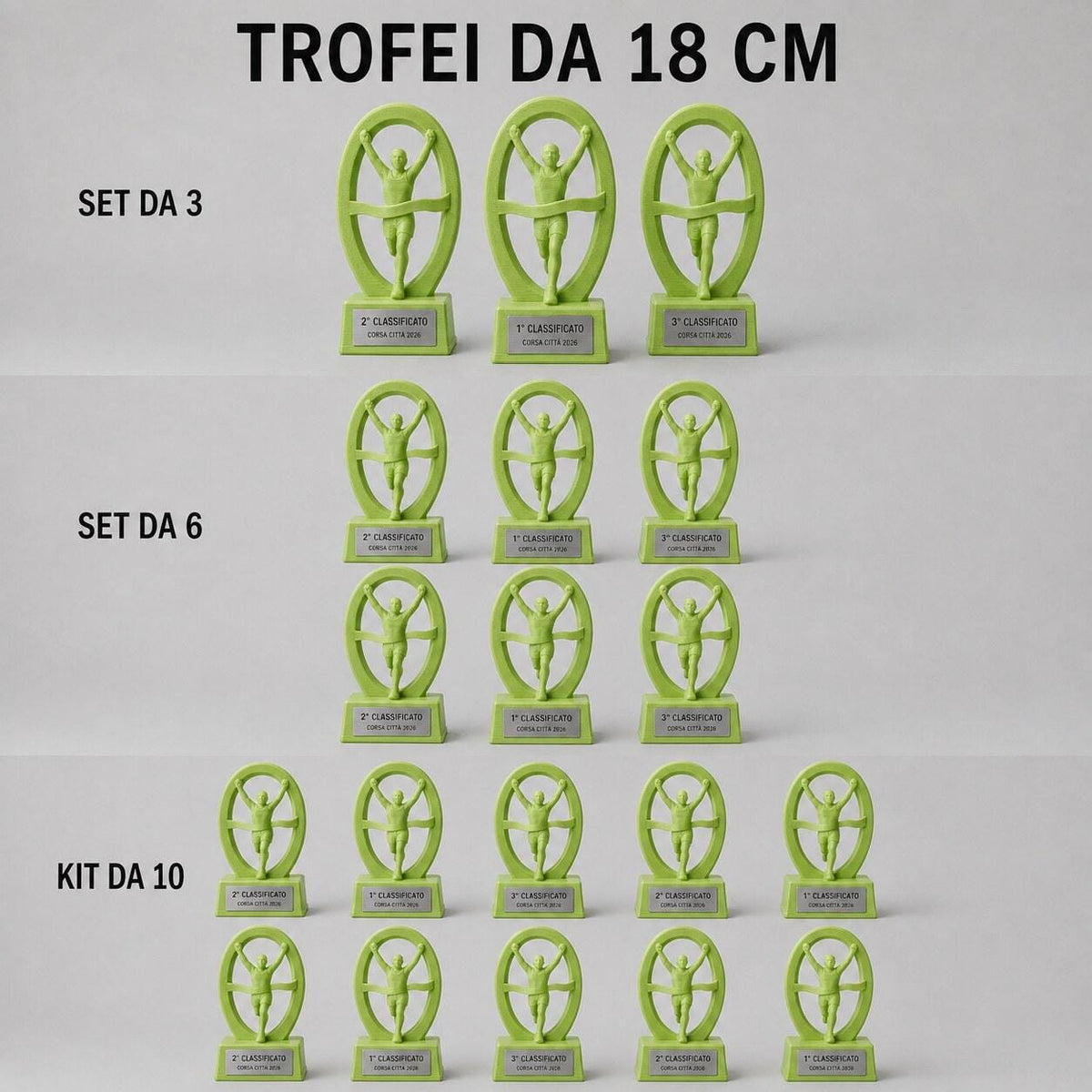 Set Trofei Running Traguardo Personalizzati, 3 6 o 10 Premi per Gare Podistiche, Club e Associazioni con Logo