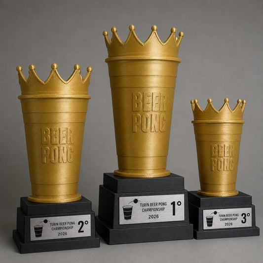 Set Podio Beer Pong Personalizzato 1 2 3 Trofei Torneo con Logo e Targhetta Incisa