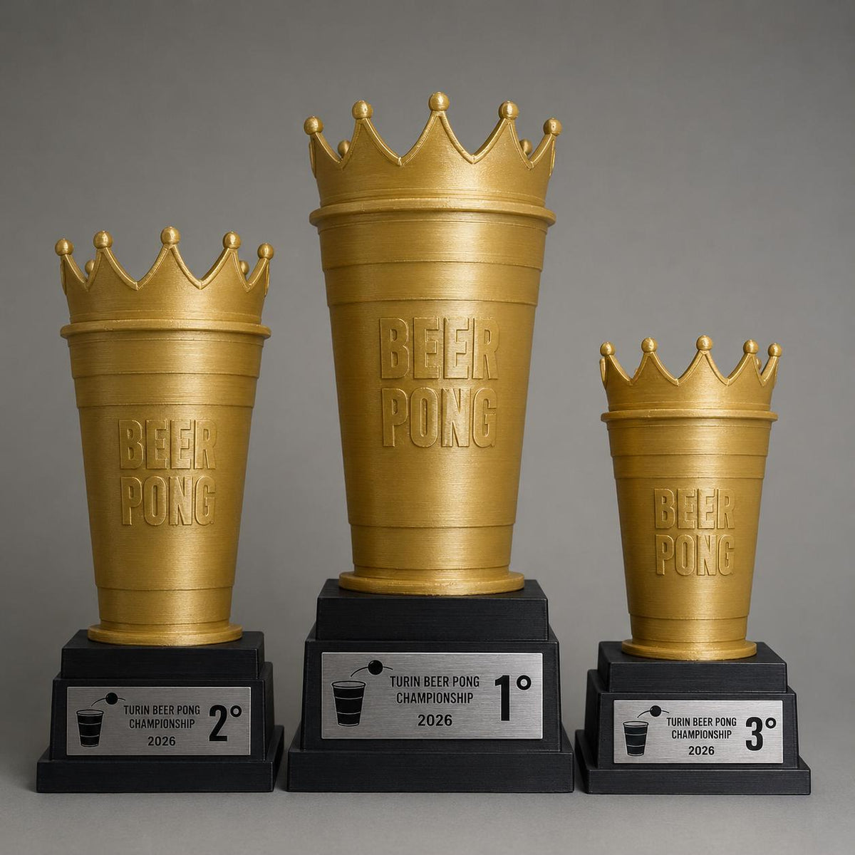 Set Podio Beer Pong Personalizzato 1 2 3 Trofei Torneo con Logo e Targhetta Incisa
