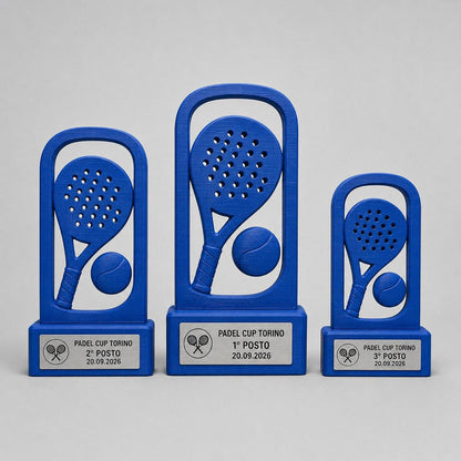 Set Podio Padel Personalizzato, 3 6 o 10 Trofei Primo Secondo Terzo Posto con Logo e Targhetta Incisa