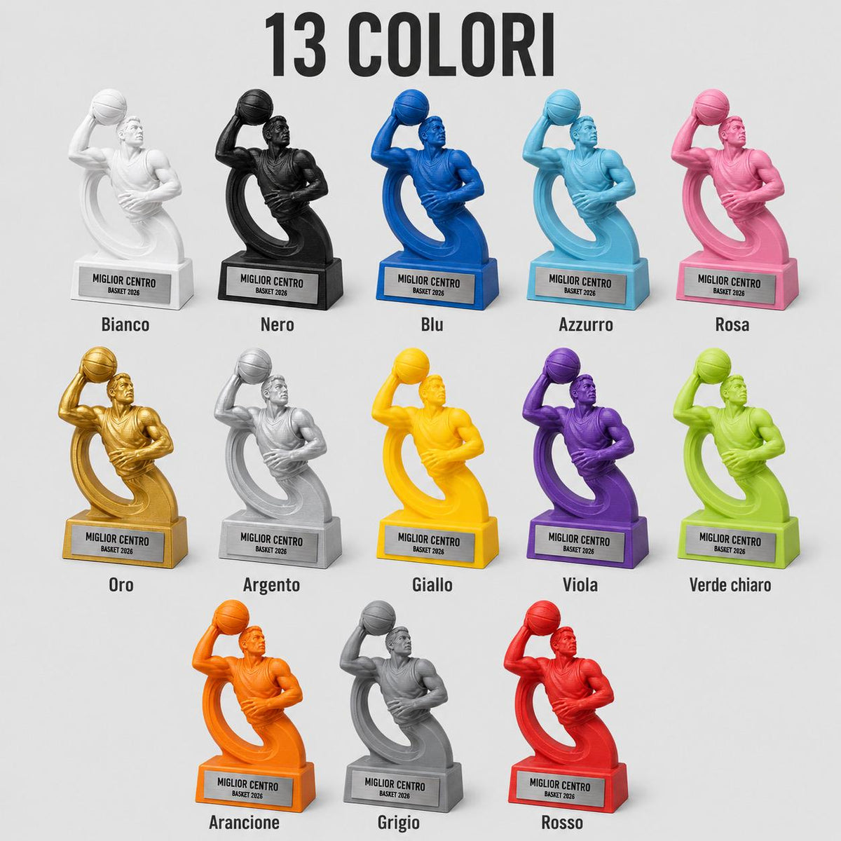 Trofeo Basket Miglior Centro Personalizzato, Premio Pallacanestro per Tornei e Squadre, 15 18 o 22 cm