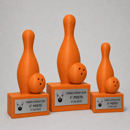 Set Podio Bowling Personalizzato, 3 6 o 10 Trofei per Torneo con Logo e Targhetta Incisa