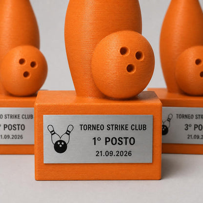 Set Podio Bowling Personalizzato, 3 6 o 10 Trofei per Torneo con Logo e Targhetta Incisa