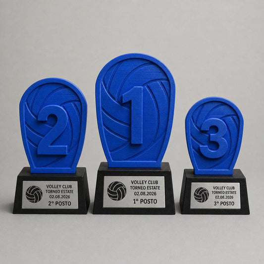 Set Podio Pallavolo Personalizzato, 3 6 o 10 Trofei Volley con Logo e Targhetta Incisa