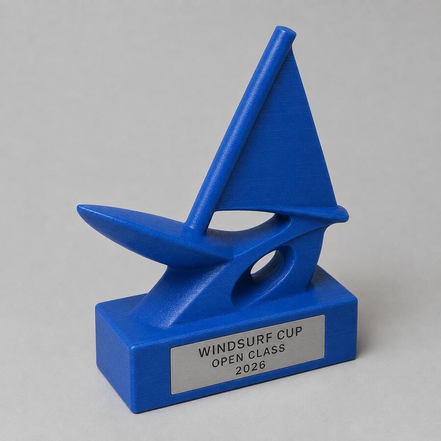 Trofeo Windsurf Personalizzato, Premio Sportivo per Regate, Club e Scuole Vela con Targhetta Incisa