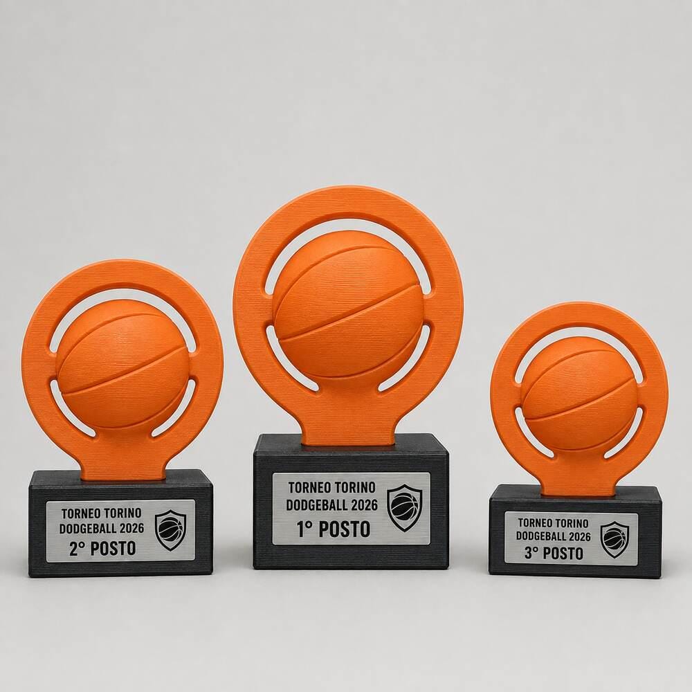 Set Podio Dodgeball Personalizzato, 3 6 o 10 Trofei Palla Prigioniera per Tornei, Scuole e Club con Logo e Targhetta Incisa