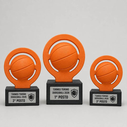 Set Podio Dodgeball Personalizzato, 3 6 o 10 Trofei Palla Prigioniera per Tornei, Scuole e Club con Logo e Targhetta Incisa