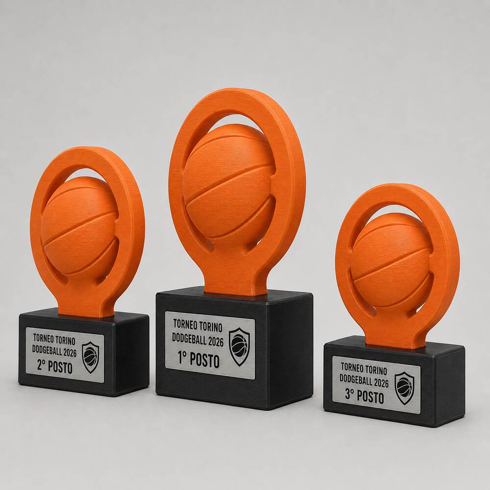 Set Podio Dodgeball Personalizzato, 3 6 o 10 Trofei Palla Prigioniera per Tornei, Scuole e Club con Logo e Targhetta Incisa