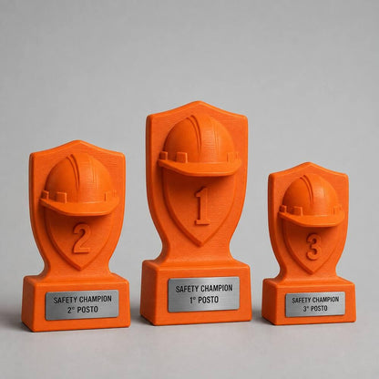 Set Podio Sicurezza sul Lavoro Personalizzato, 3 6 o 10 Trofei Aziendali Safety Champion con Logo e Targhetta Incisa