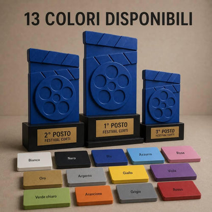 Set Podio Cinema e Cortometraggi Personalizzato, 3 6 o 10 Trofei per Festival, Scuole e Videomaker con Logo e Targhetta Incisa