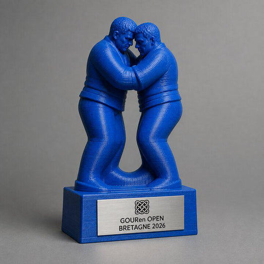 Trofeo Gouren Personalizzato, Premio Lotta Bretone per Tornei, Club e Associazioni con Logo e Targhetta Incisa