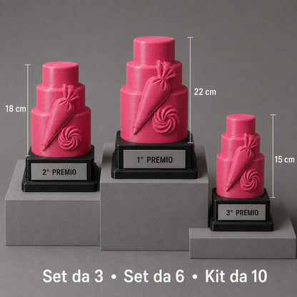 Set Podio Pasticceria e Cake Design Personalizzato, 3 6 o 10 Trofei per Concorsi, Scuole, Pasticcerie e Aziende con Logo