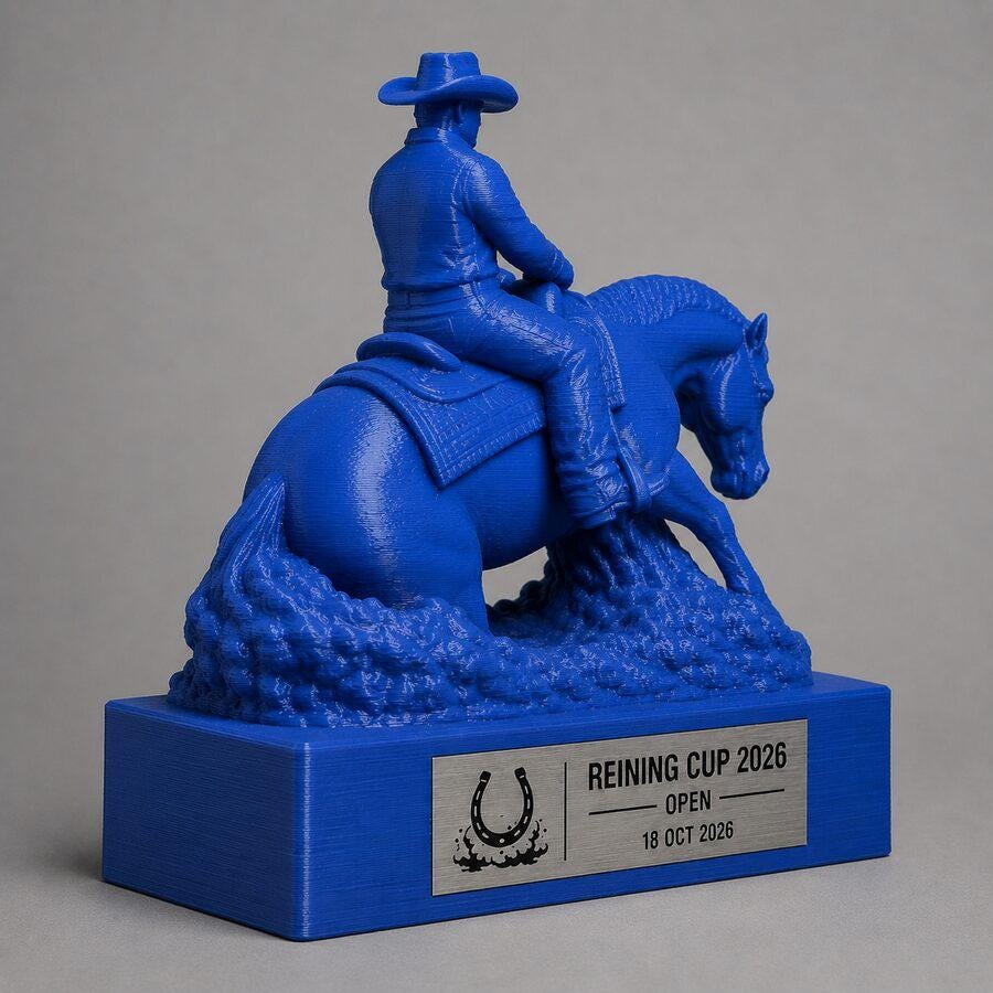 Trofeo Reining Personalizzato, Premio per Gare Western, Club Ippici e Campionati con Targhetta Incisa