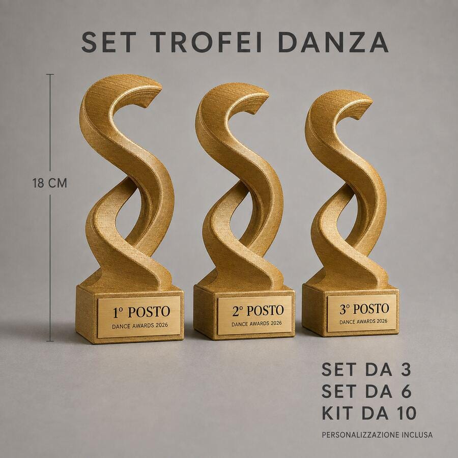 Set Podio Danza Personalizzato, 3 6 o 10 Trofei per Saggi, Concorsi, Scuole e ASD con Logo e Targhetta Incisa
