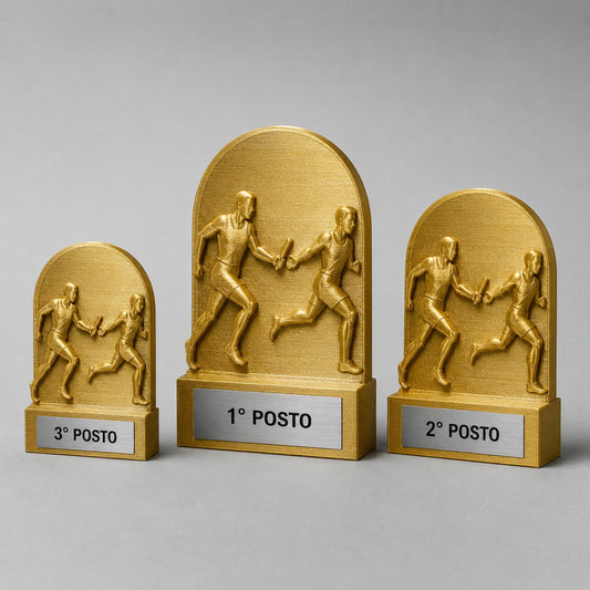 Set Trofei Atletica Staffetta Personalizzati, Passaggio del Testimone, Premi Sportivi 15 18 22 cm, 13 Colori