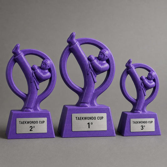 Set Podio Taekwondo Personalizzato, 3 6 o 10 Trofei per Tornei, Dojo, Club, Scuole e Squadre con Logo