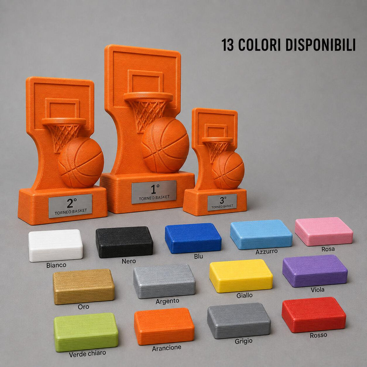Set Trofei Basket Canestro e Tabellone Personalizzato, 3 6 o 10 Premi per Tornei, Club e Scuole con Logo