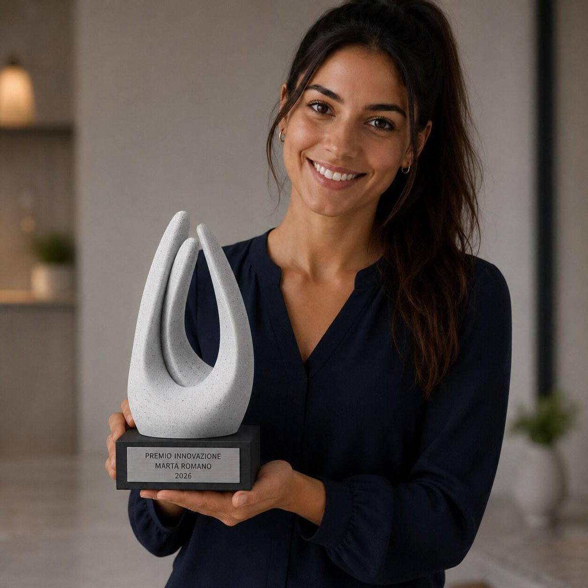 Trofeo Astratto Effetto Pietra Convergenza Personalizzato, Premio Aziendale Innovazione e Team, 15 18 o 22 cm