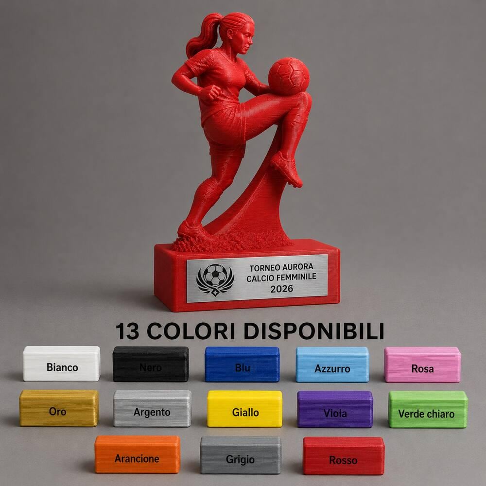 Trofeo Calcio Femminile Personalizzato, Premio 3D Calciatrice per Tornei, Club, Squadre e Scuole con Logo