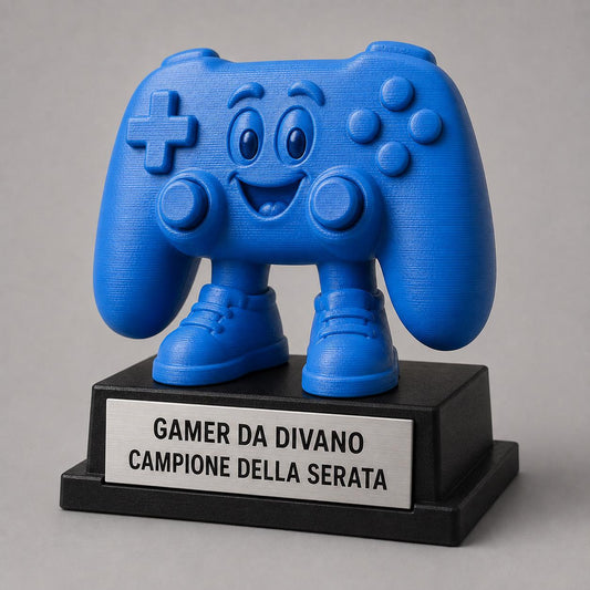 Trofeo Gamer da Divano Personalizzato – Controller Cartoon – Premio Divertente per Videogiocatore, Amico o Collega