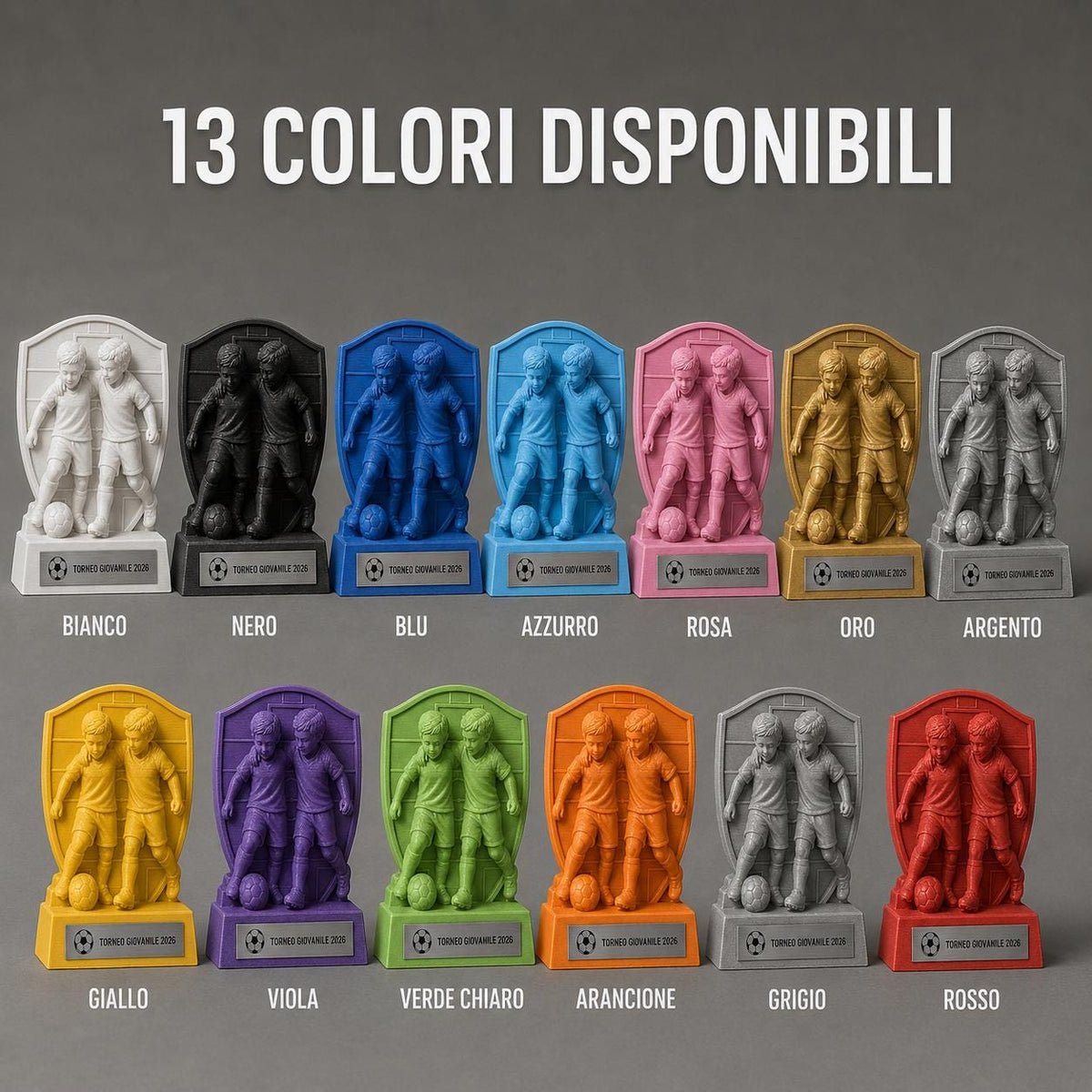 Trofeo Calcio Giovanile Personalizzato, Due Giovani Calciatori in Squadra, Premio 3D per Tornei, Club e Scuole con Logo