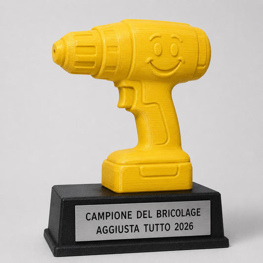 Trofeo Campione del Bricolage Personalizzato, Trapano Cartoon 3D, Regalo Divertente per Papà, Amico, Collega e Fai da Te